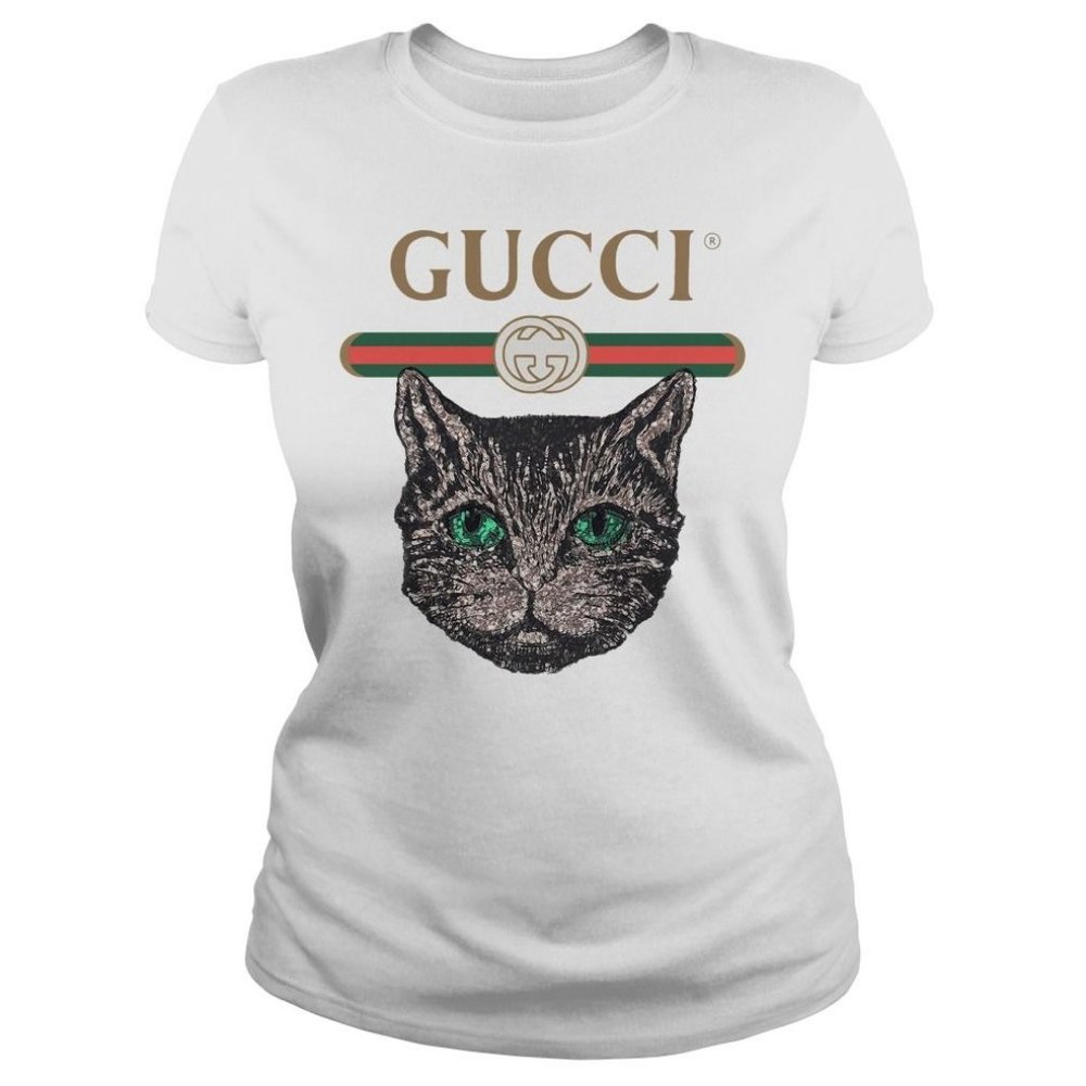 Gucci Women's White Logo T-shirt With Mystic Cat Small to Medium